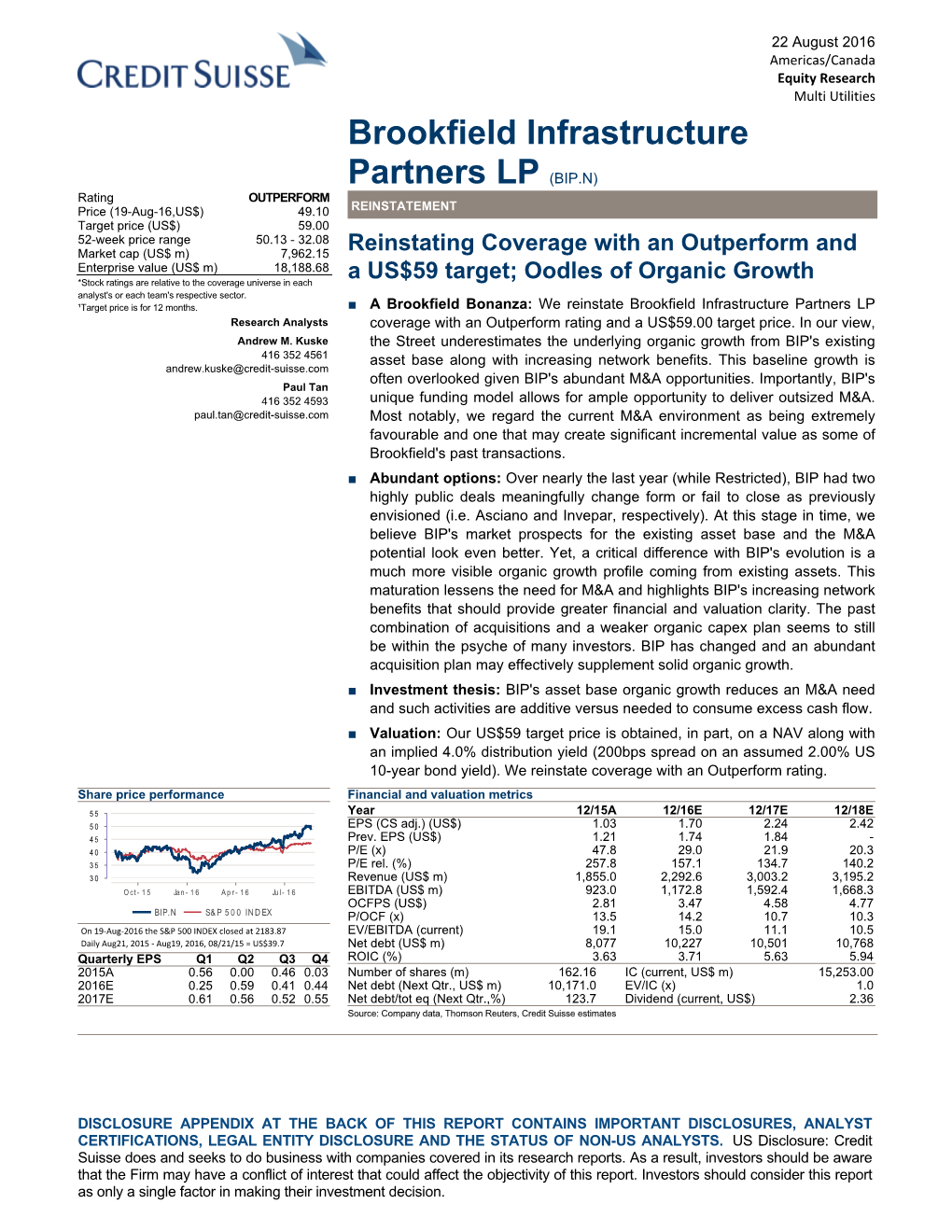 Brookfield Infrastructure Partners LP (BIP.N) 2 22 August 2016