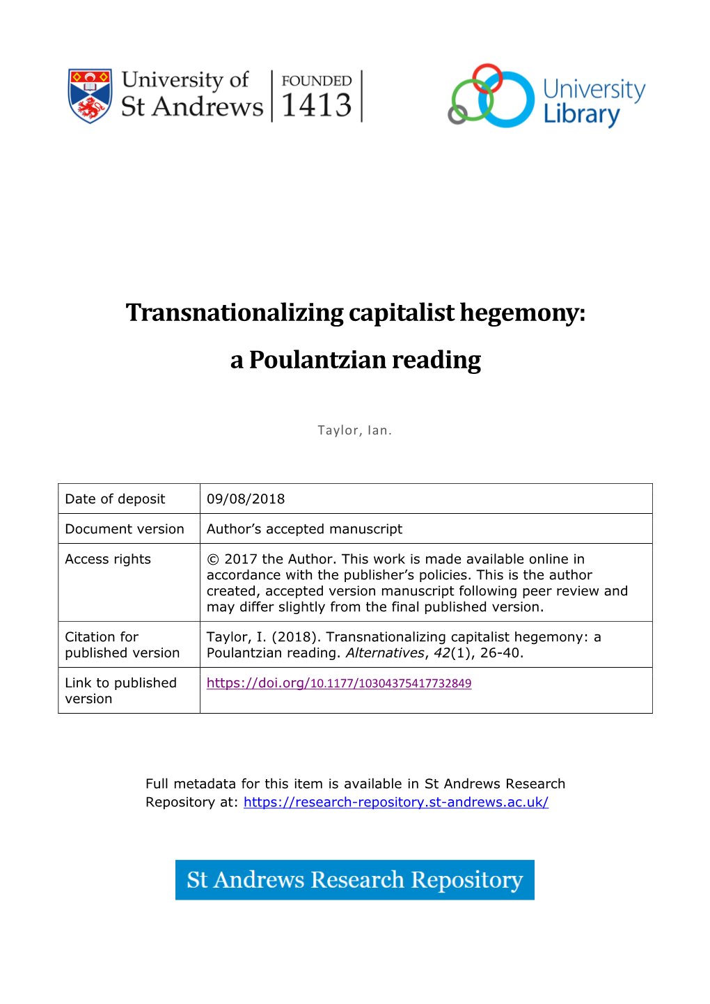 Transnationalizing Capitalist Hegemony: a Poulantzian Reading