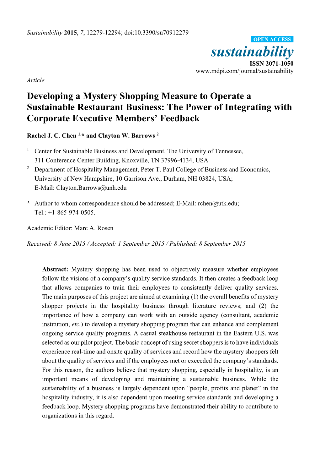 Developing a Mystery Shopping Measure to Operate a Sustainable Restaurant Business: the Power of Integrating with Corporate Executive Members’ Feedback