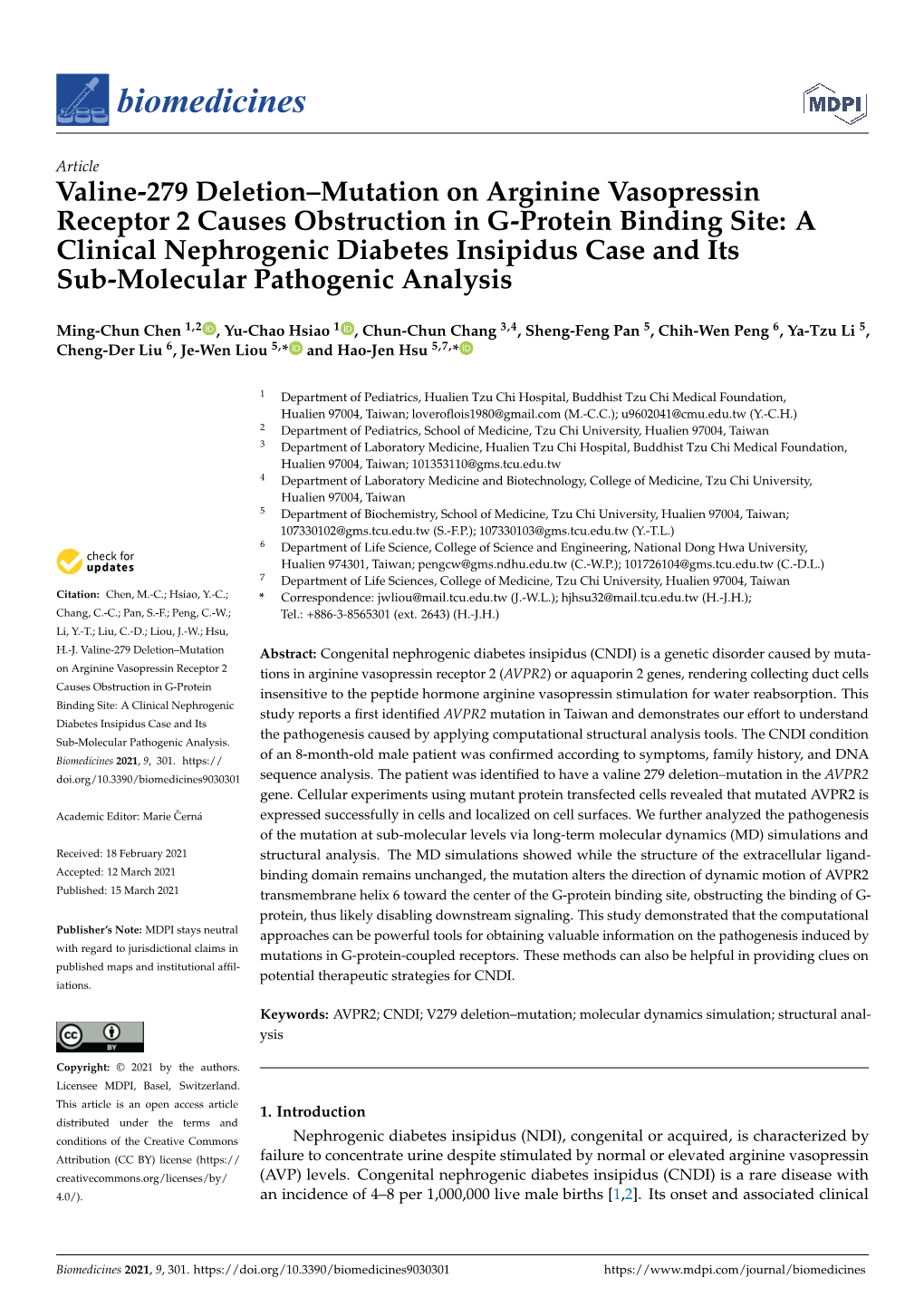 Valine-279 Deletion–Mutation on Arginine Vasopressin Receptor 2