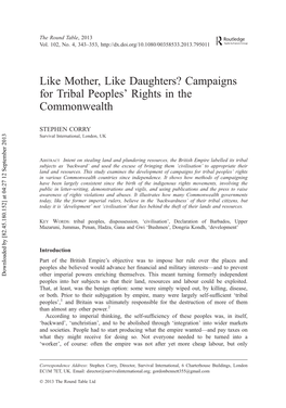Like Mother, Like Daughters? Campaigns for Tribal Peoples’ Rights in the Commonwealth