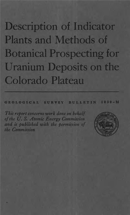 Description of Indicator Plants and Methods of Botanical Prospecting for Uranium Deposits on the Colorado Plateau