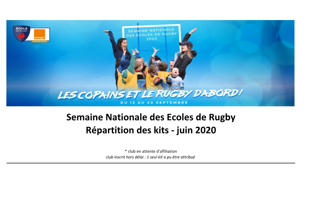 Semaine Nationale Des Ecoles De Rugby Répartition Des Kits - Juin 2020