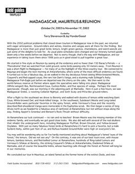 Field Guides TRIPLIST MADAGASCAR, MAURITIUS & REUNION