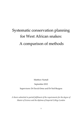 Systematic Conservation Planning for West African Snakes: a Comparison of Methods