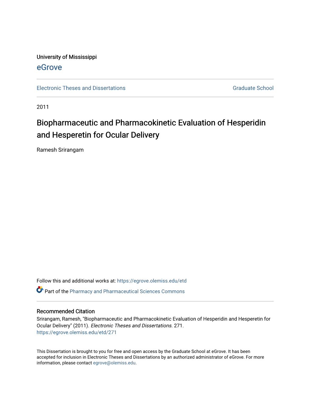 Biopharmaceutic and Pharmacokinetic Evaluation of Hesperidin and Hesperetin for Ocular Delivery