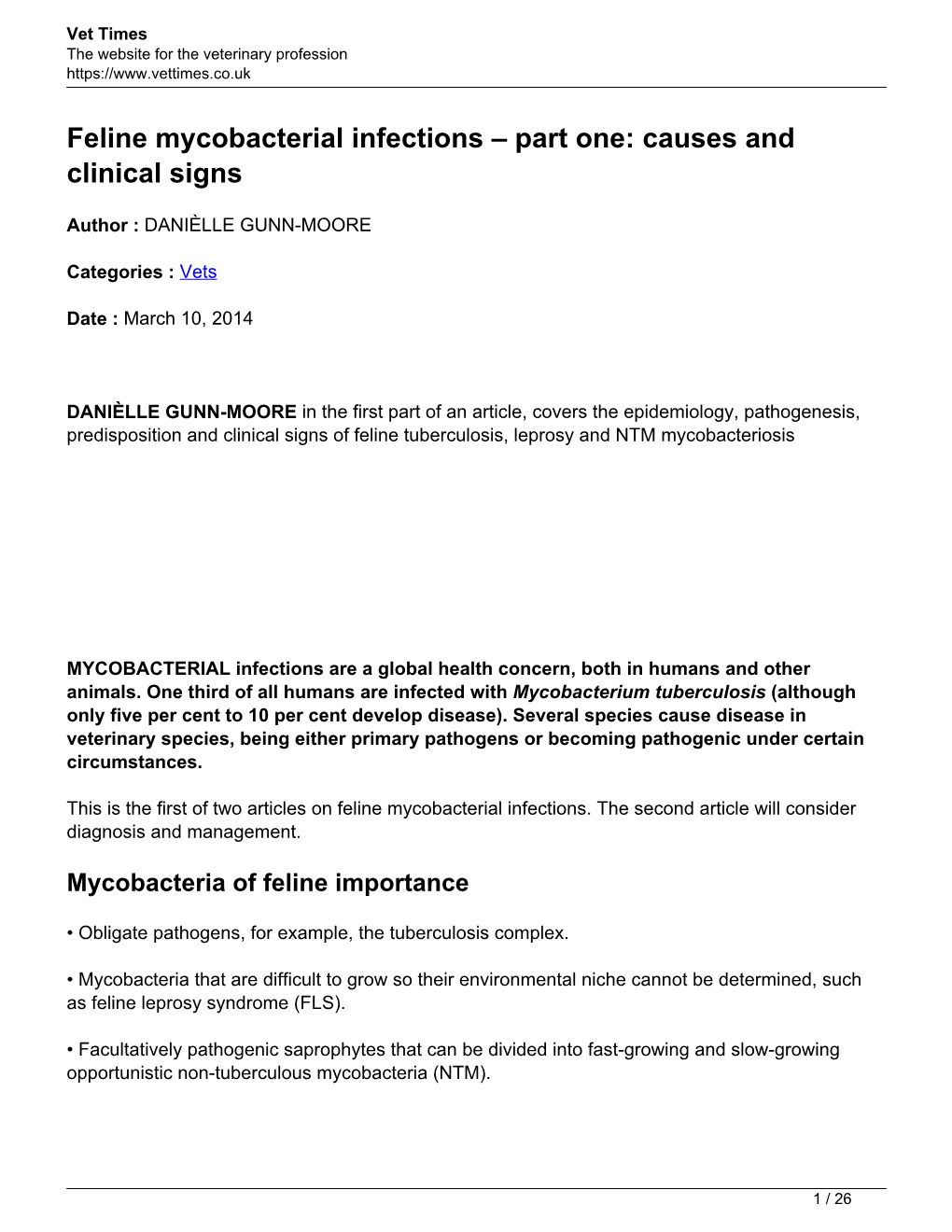 Feline Mycobacterial Infections – Part One: Causes and Clinical Signs
