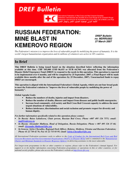 Mine Blast in Kemerovo Region; DREF Bulletin