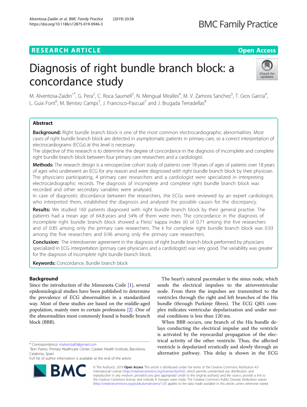 Diagnosis of Right Bundle Branch Block: a Concordance Study M