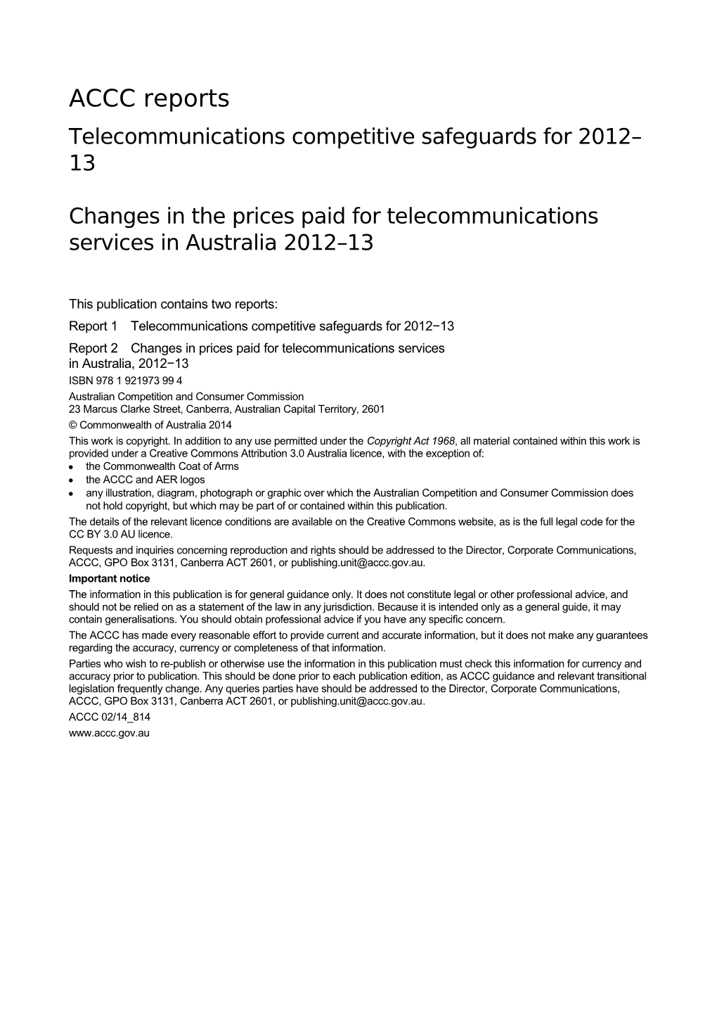 Telecommunications Competitive Safeguards for 2012 13