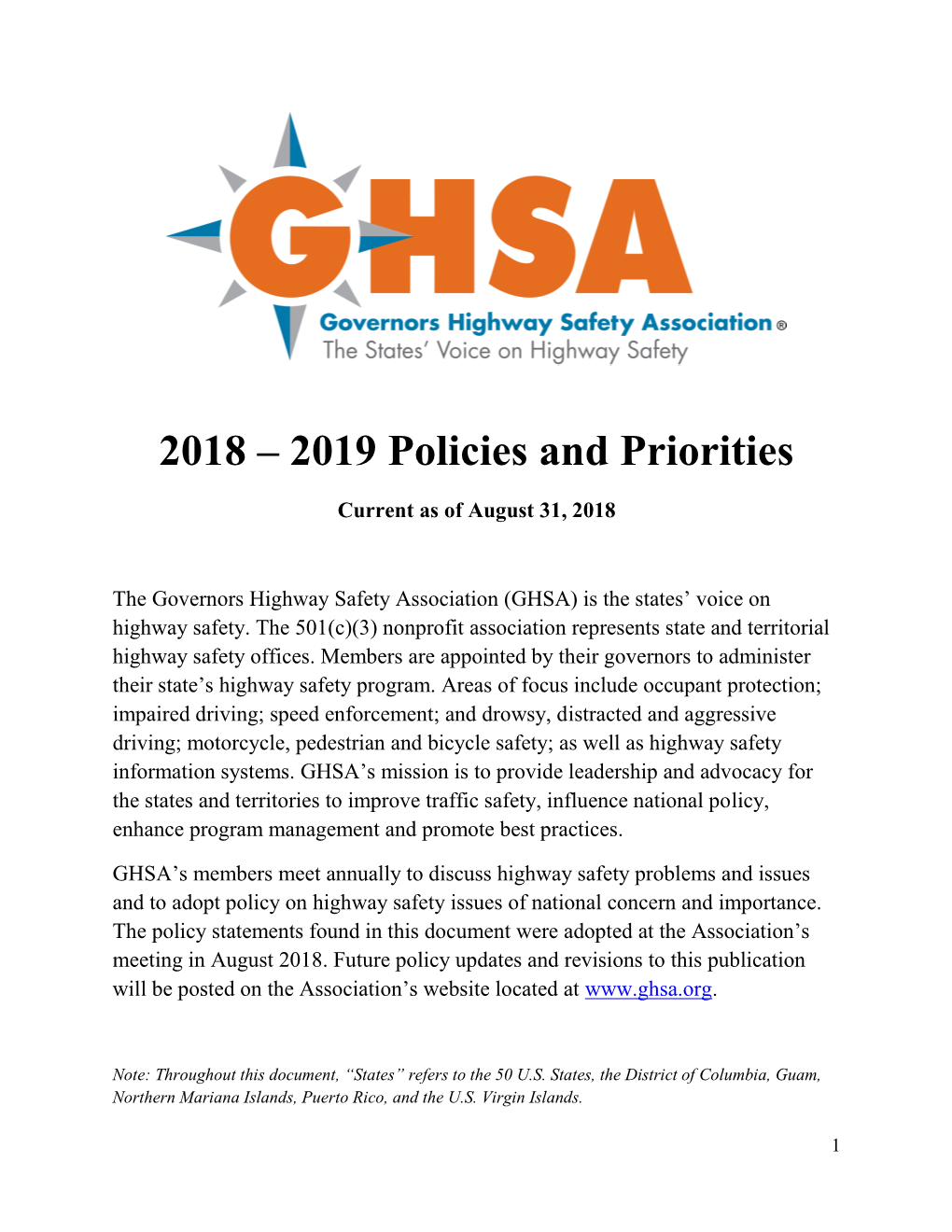 2018 – 2019 Policies and Priorities