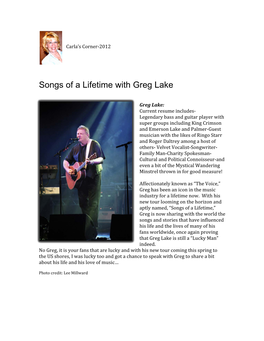 Songs of a Lifetime with Greg Lake