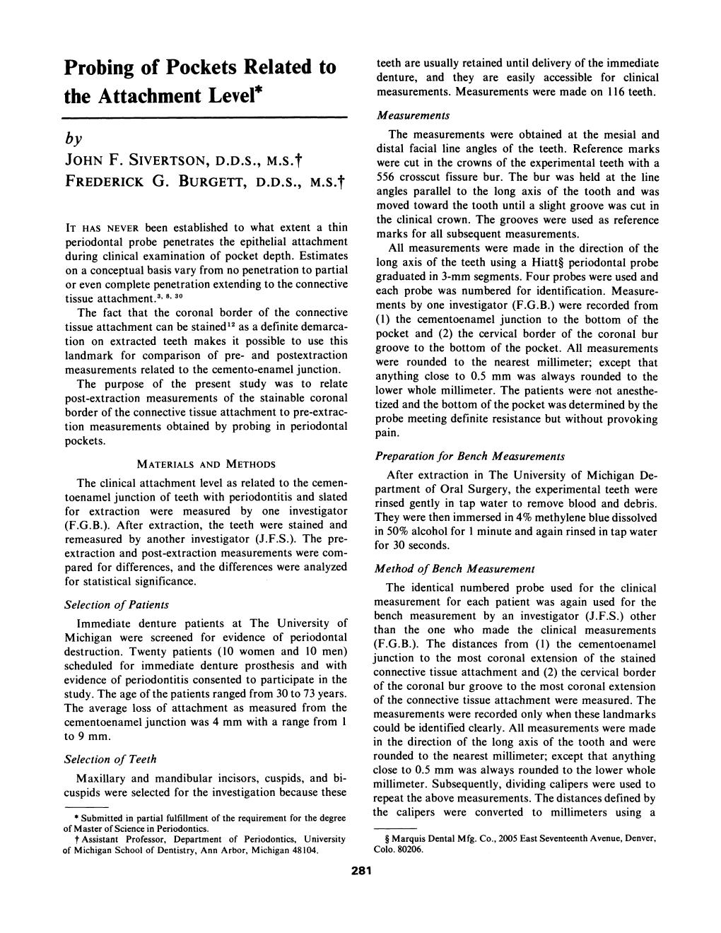 Probing of Pockets Related to the Attachment Level&lt;Link Href="#Fn 1"/&gt;