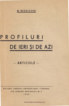 Bezviconi G. G. Profiluri De Ieri Și De Azi. Articole. 1943