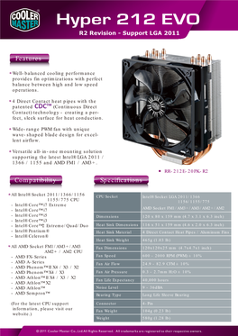 Hyper 212 EVO (R2 Revision) Product Sheet Page 1