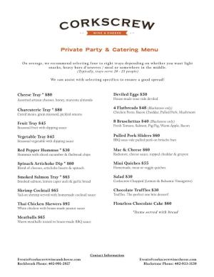 Private Party & Catering Menu
