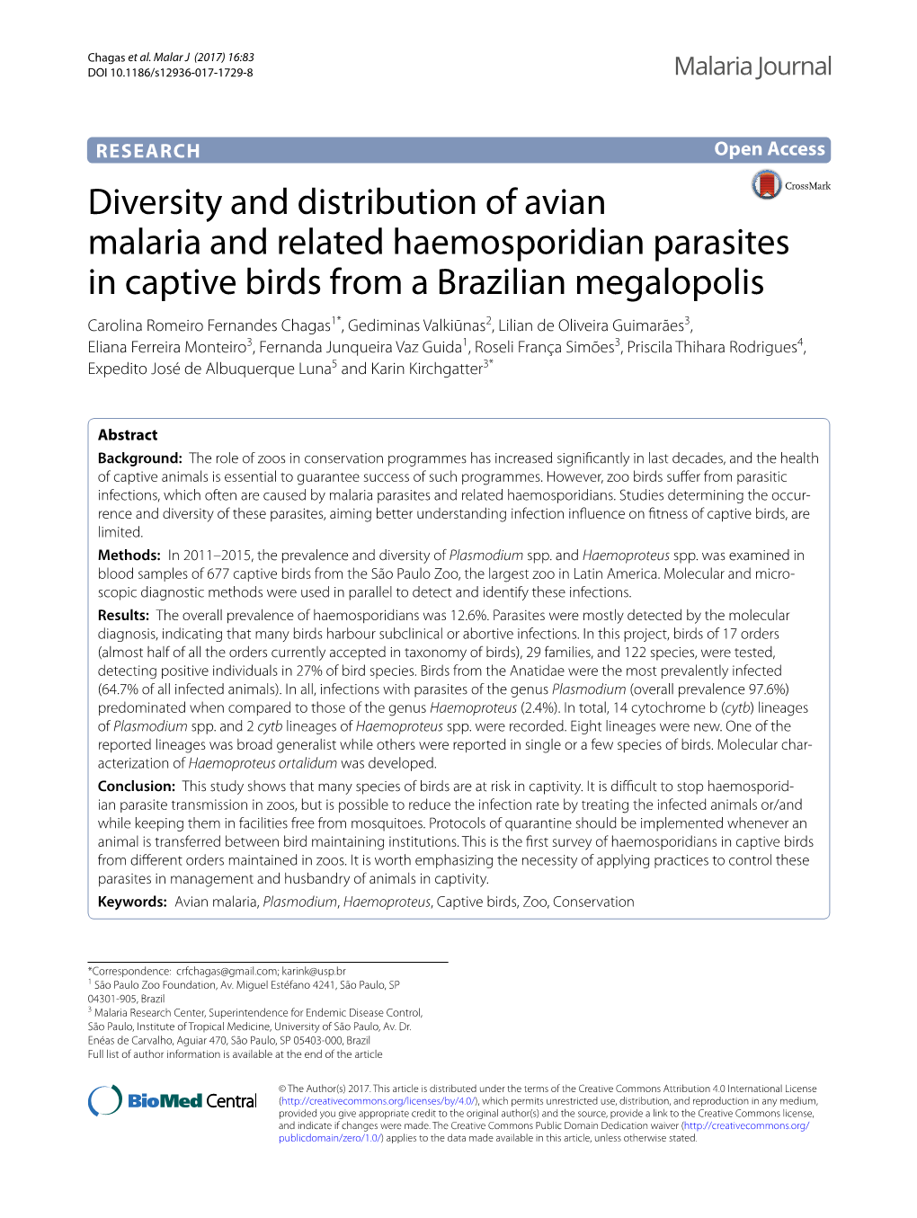 Diversity and Distribution of Avian Malaria and Related