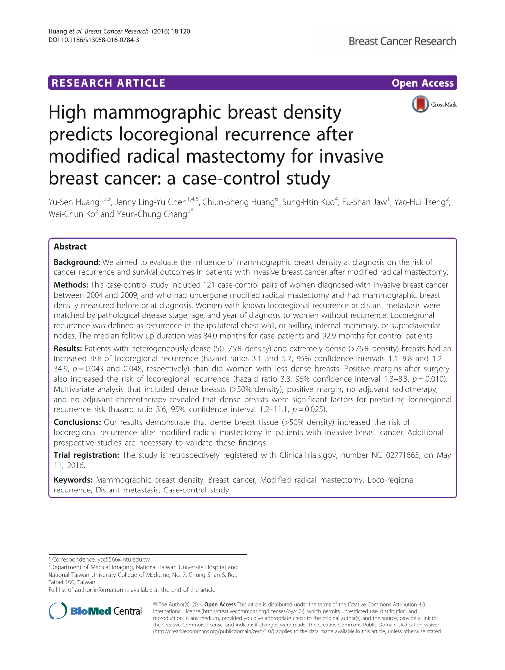 High Mammographic Breast Density Predicts Locoregional Recurrence