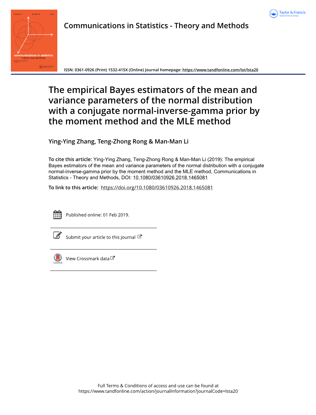 The Empirical Bayes Estimators of the Mean and Variance Parameters Of