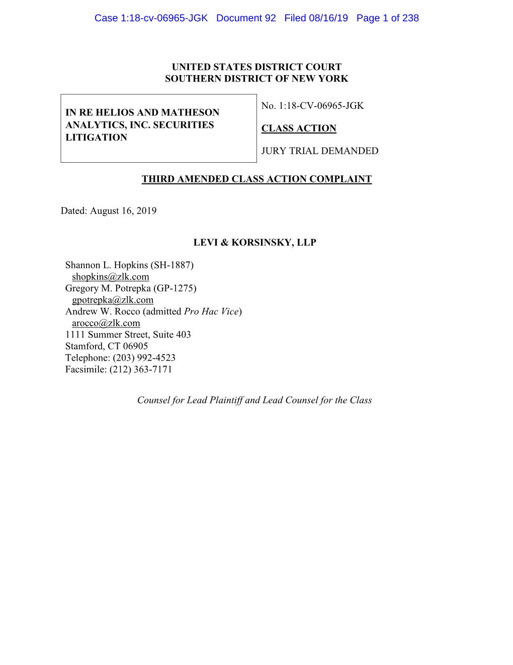 Case 1:18-Cv-06965-JGK Document 92 Filed 08/16/19 Page 1 of 238