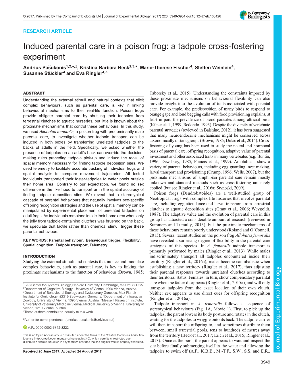 Induced Parental Care in a Poison Frog: a Tadpole Cross-Fostering