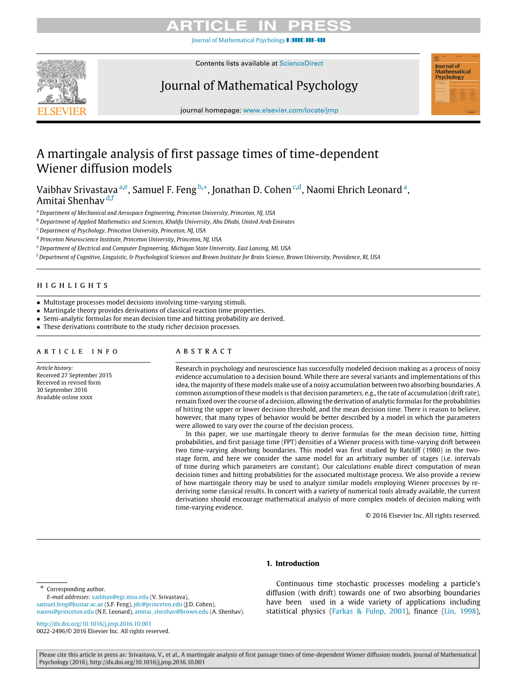 A Martingale Analysis of First Passage Times of Time-Dependent Wiener Diffusion Models