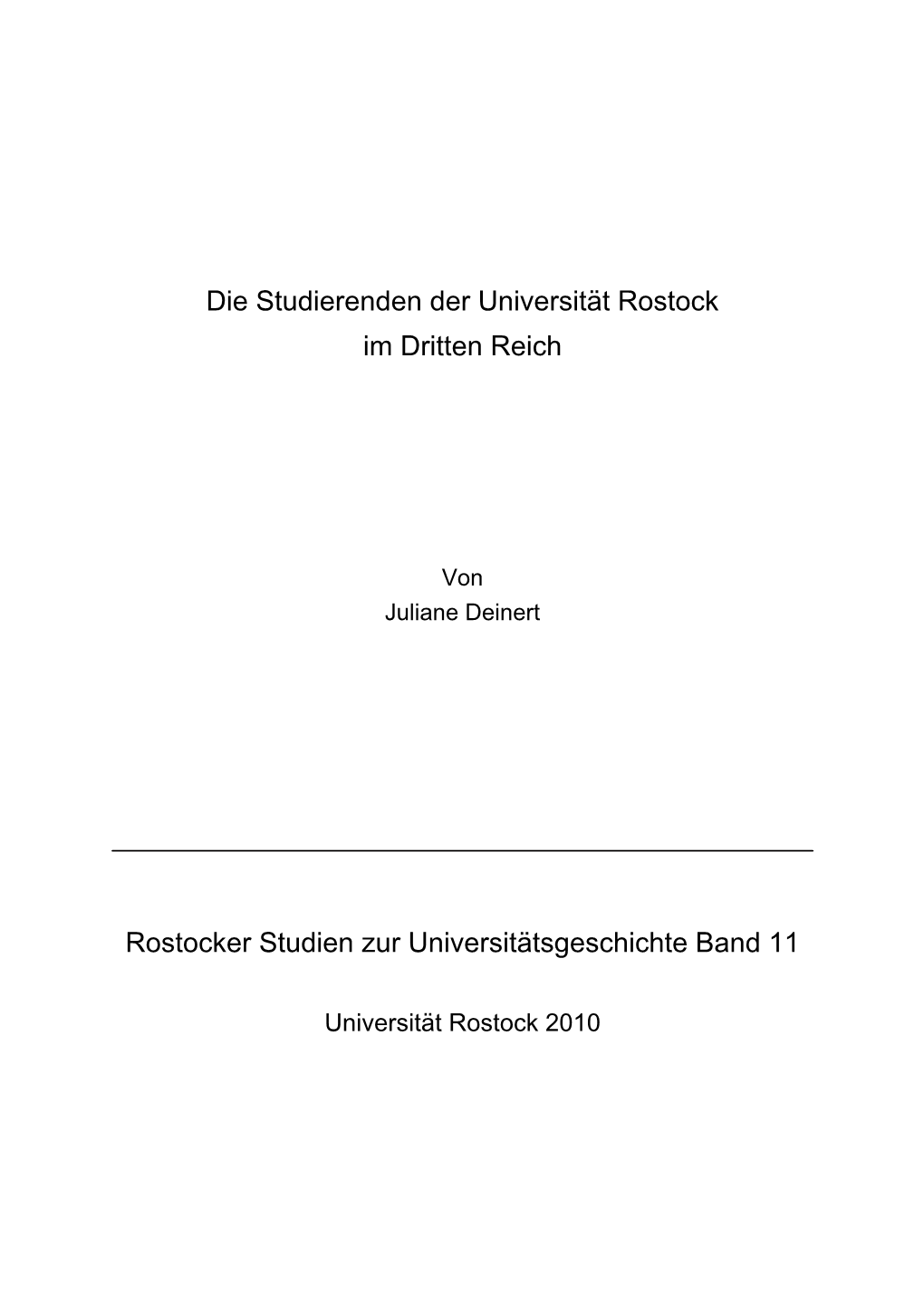 Die Studierenden Der Universität Rostock Im Dritten Reich