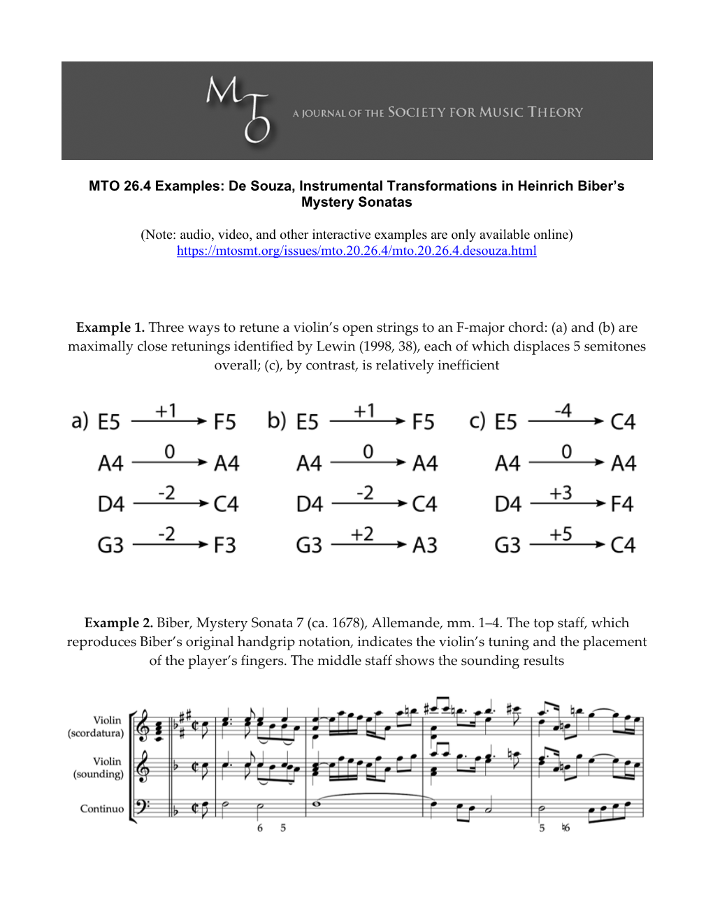 MTO 26.4 Examples: De Souza, Instrumental Transformations in Heinrich Biber’S Mystery Sonatas