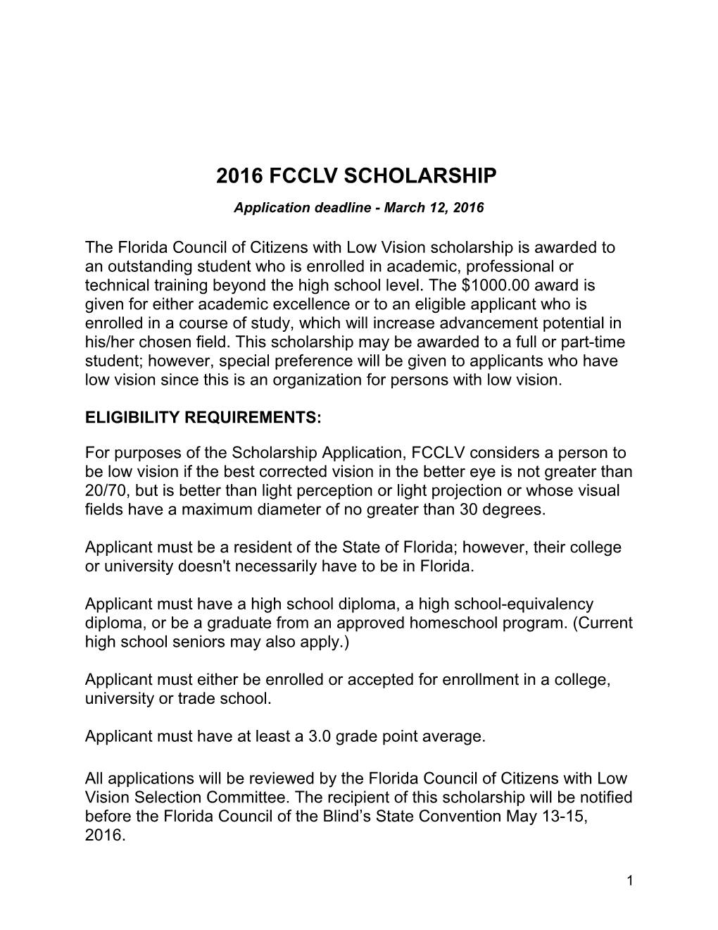 2010 Fcclv Scholarship Application