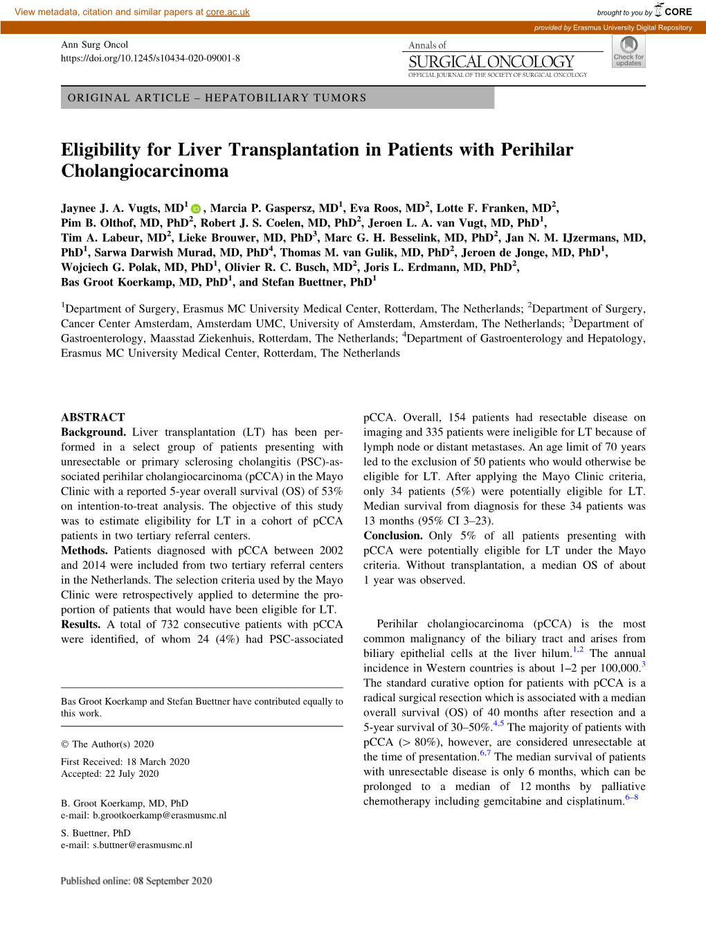 Eligibility for Liver Transplantation in Patients with Perihilar Cholangiocarcinoma