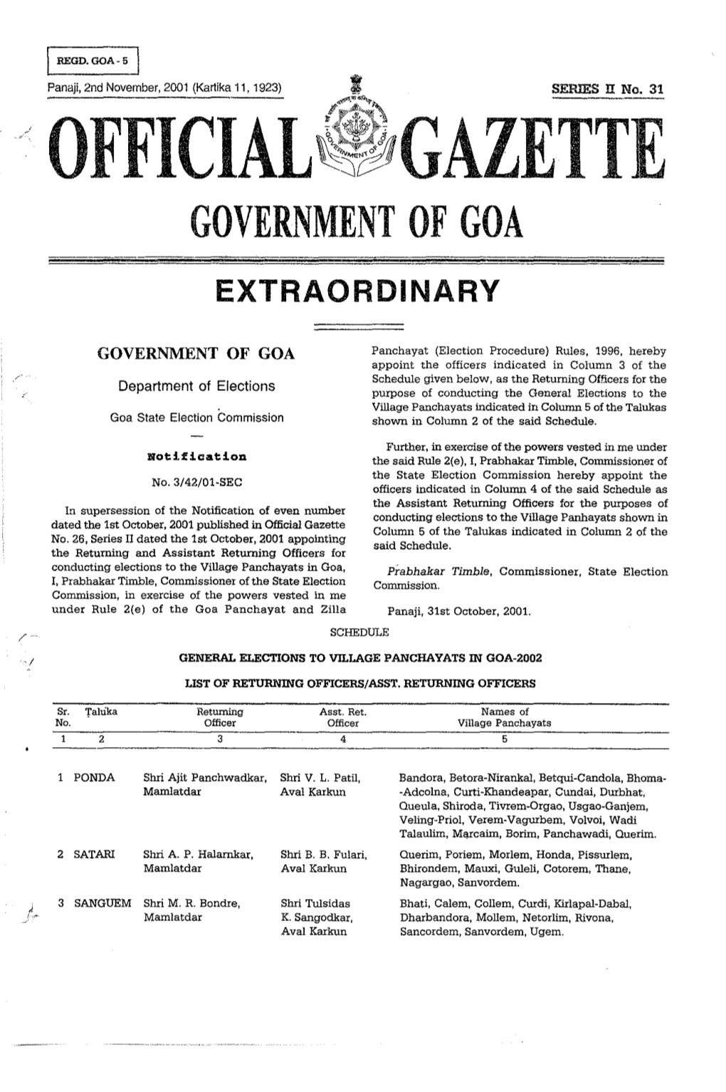 Official~~{1 Gazette Government of Goa