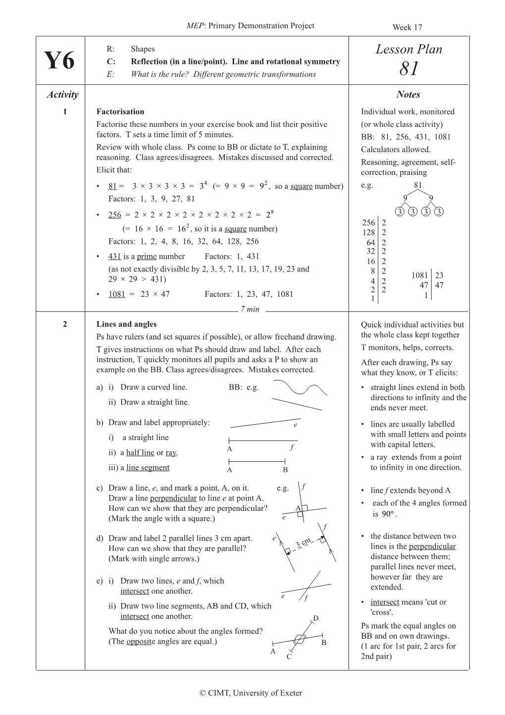 Lesson Plan Y6 C: Reflection (In a Line/Point)