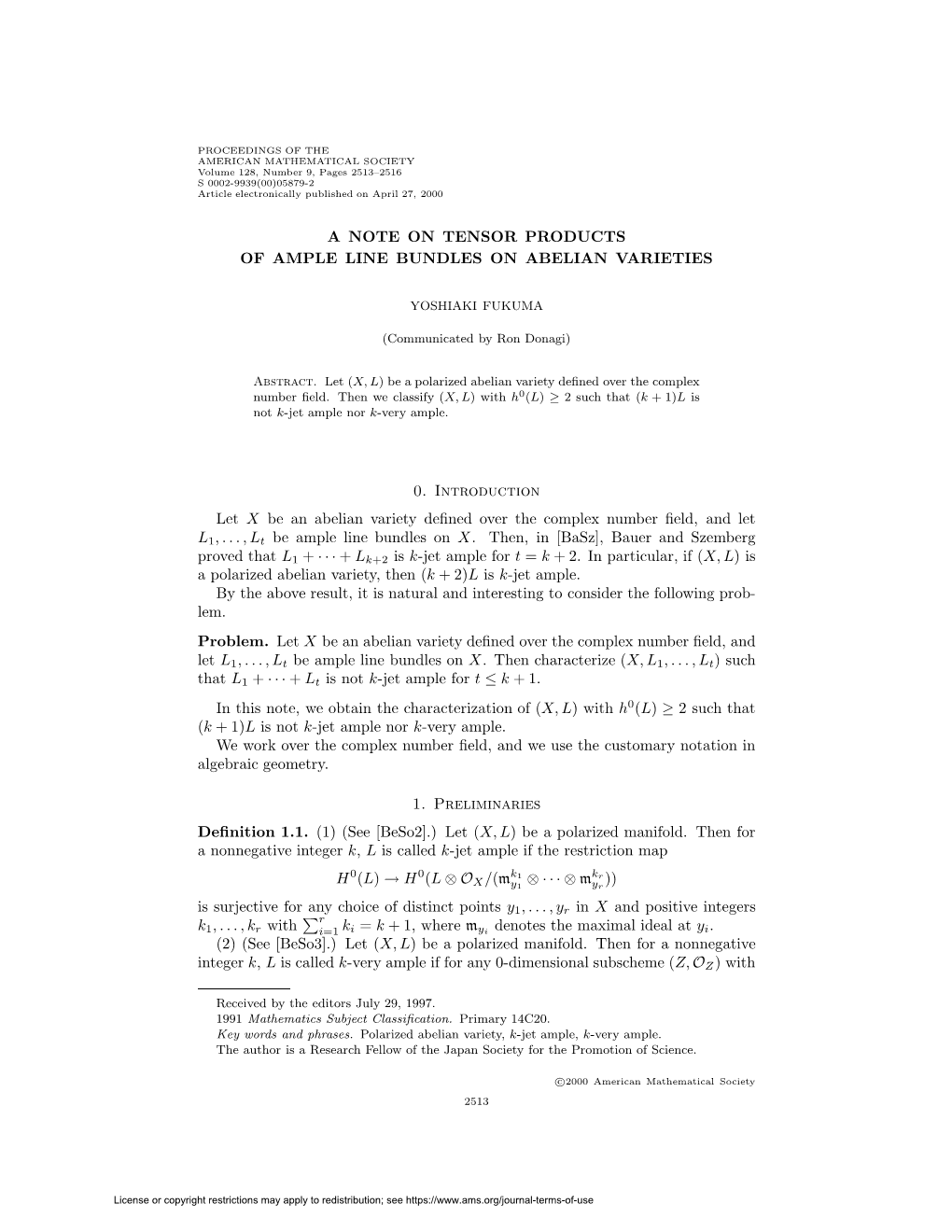 A Note on Tensor Products of Ample Line Bundles on Abelian Varieties