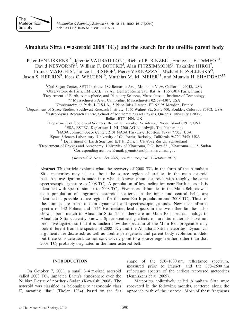 (=Asteroid 2008 TC3) and the Search for the Ureilite Parent Body