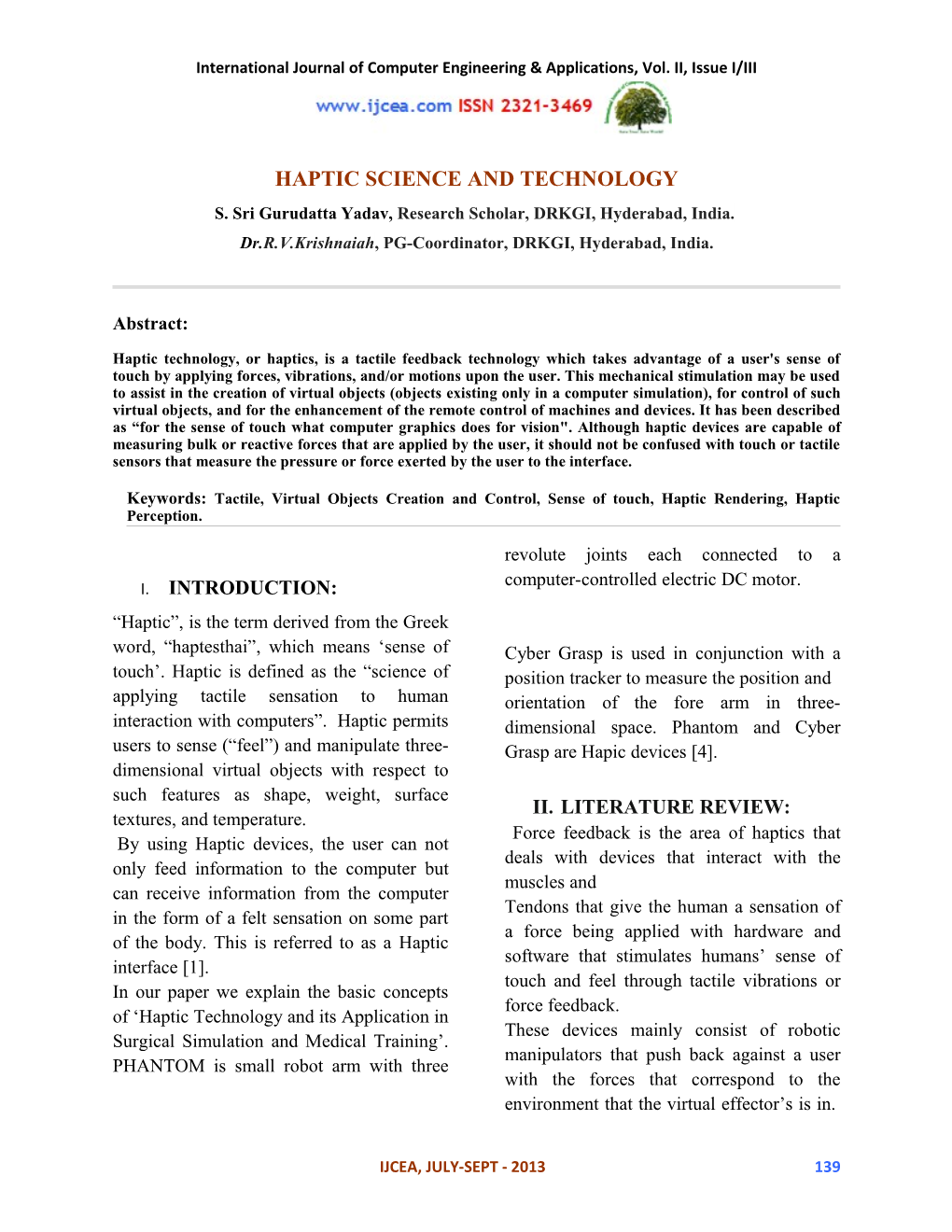 Haptic Science and Technology S