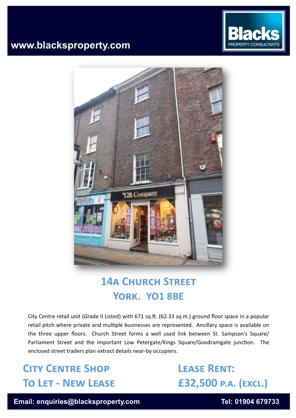 14A Church Street York. YO1 8BE City Centre Shop Lease Rent