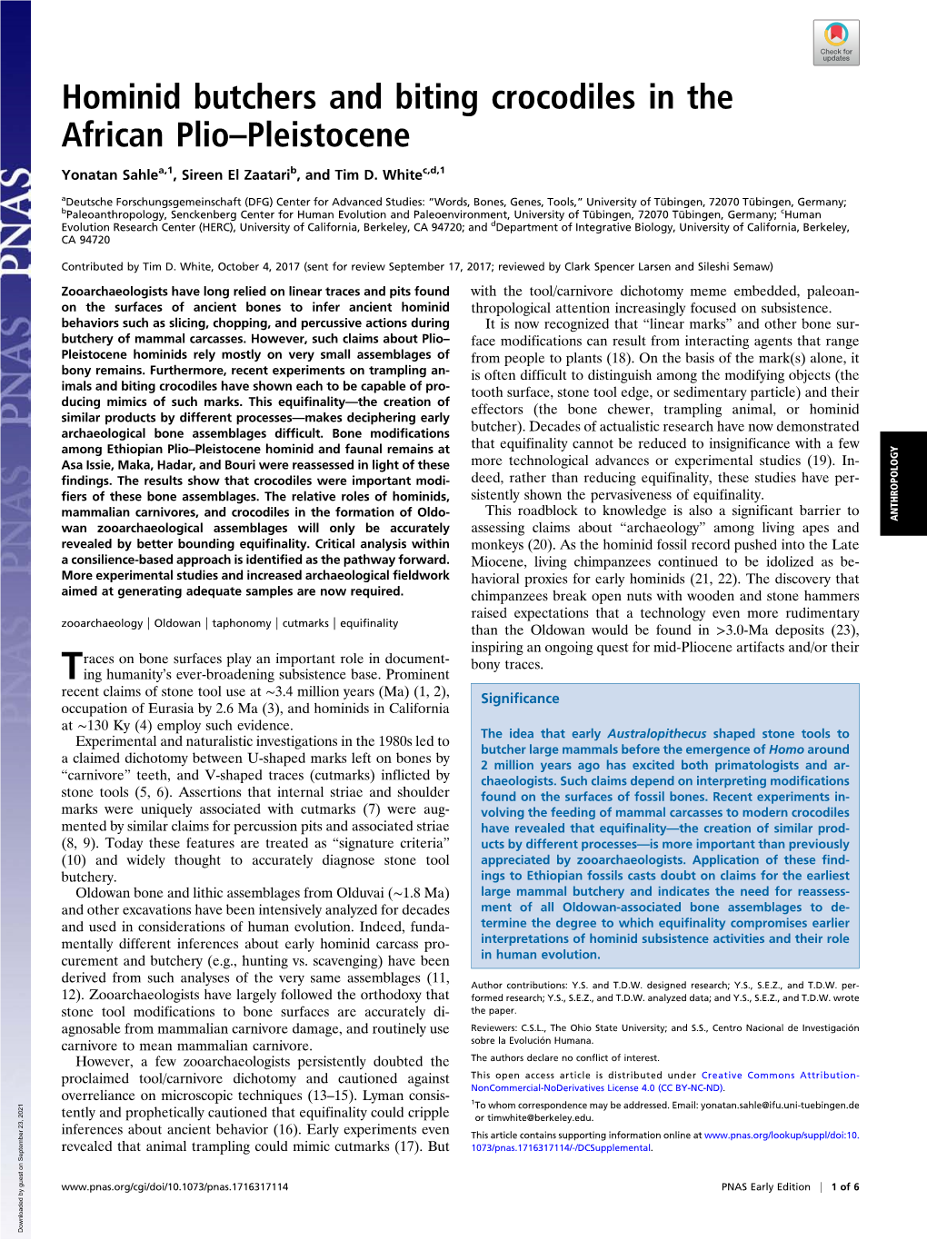 Hominid Butchers and Biting Crocodiles in the African Plio–Pleistocene