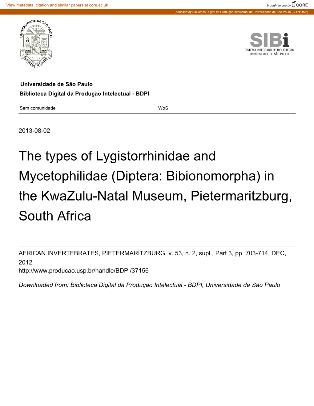 Diptera: Bibionomorpha) in the Kwazulu-Natal Museum, Pietermaritzburg, South Africa