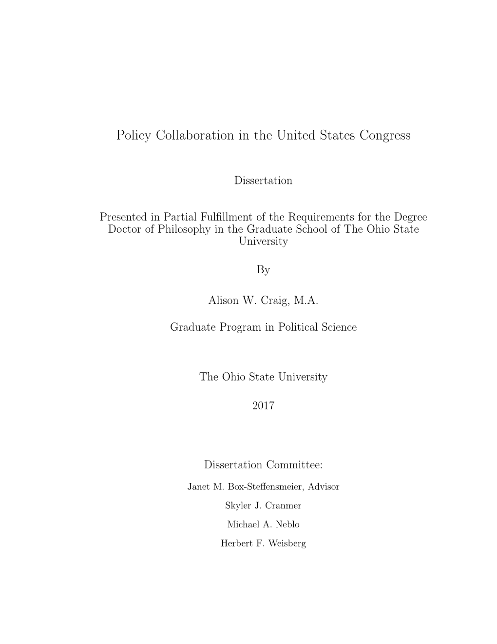 Policy Collaboration in the United States Congress