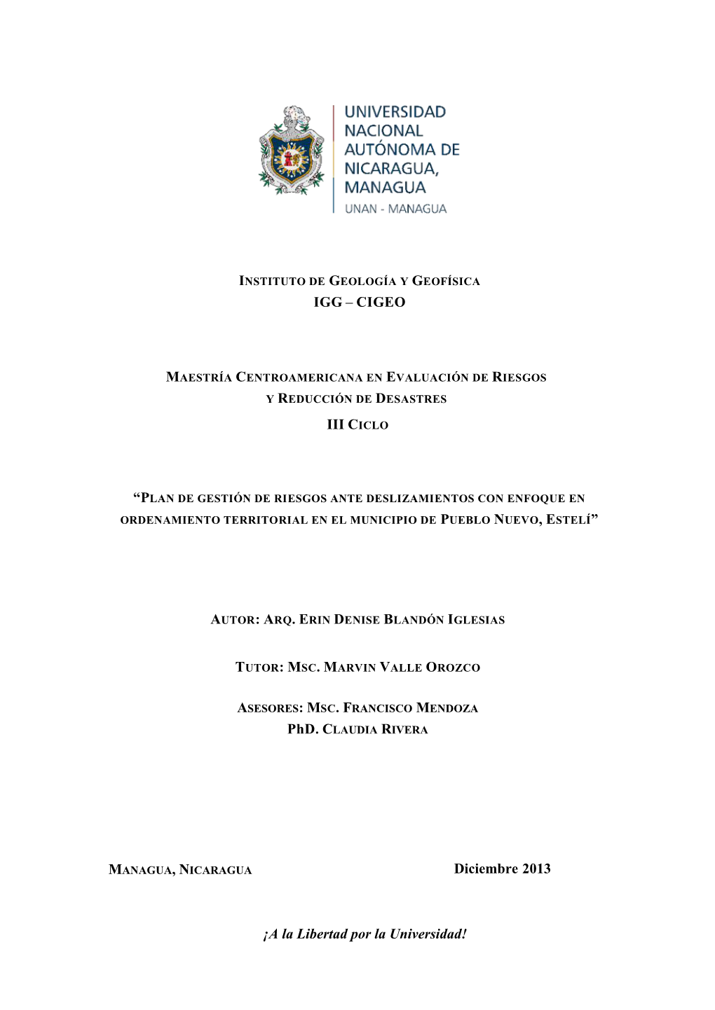 Iii Ciclo “Plan De Gestión De Riesgos Ante Deslizamientos Con Enfoque En