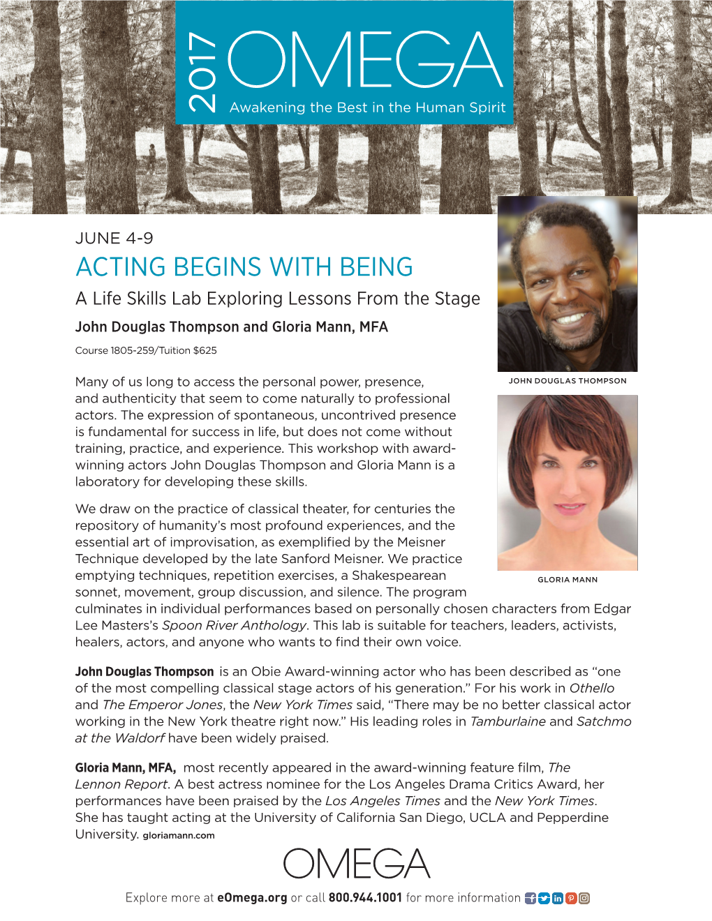 ACTING BEGINS with BEING a Life Skills Lab Exploring Lessons from the Stage John Douglas Thompson and Gloria Mann, MFA