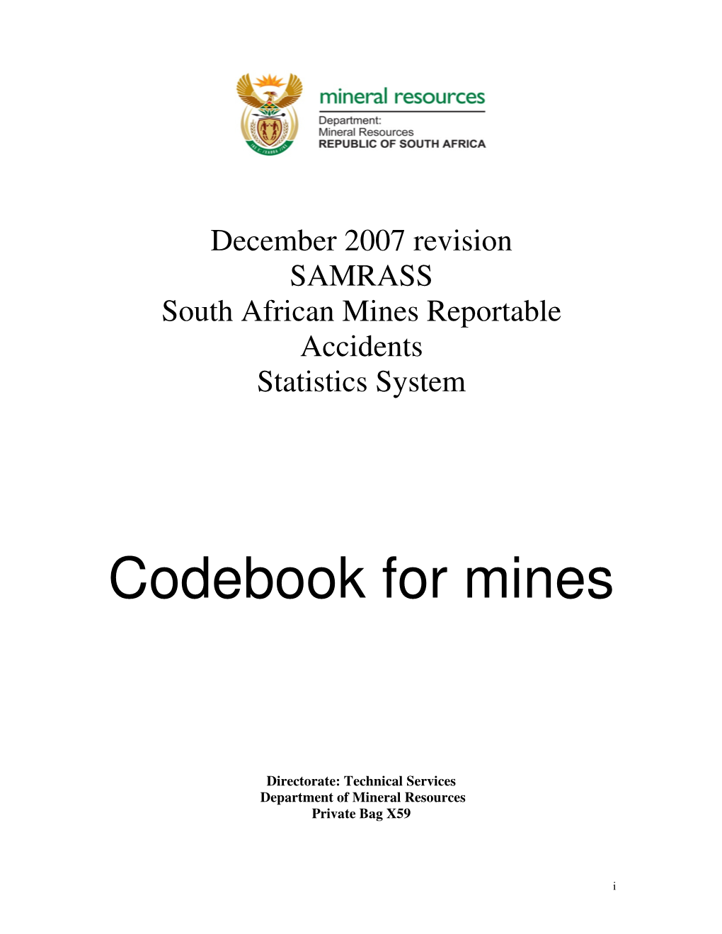 SAMRASS Code Book for Mines