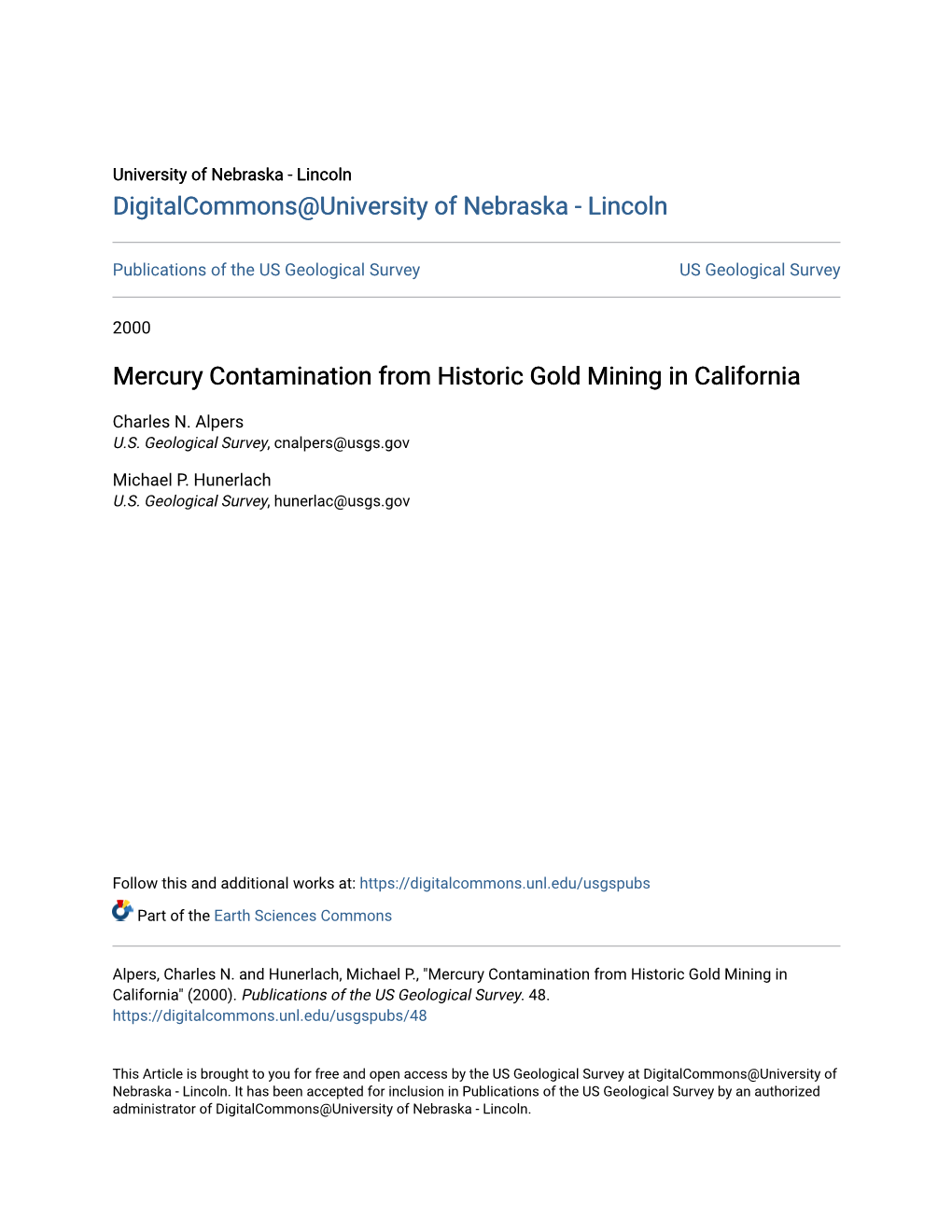 Mercury Contamination from Historic Gold Mining in California