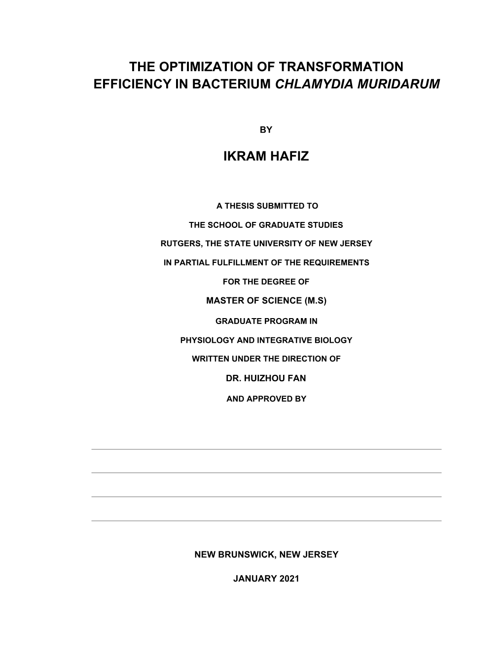 The Optimization of Transformation Efficiency in Bacterium Chlamydia Muridarum ​