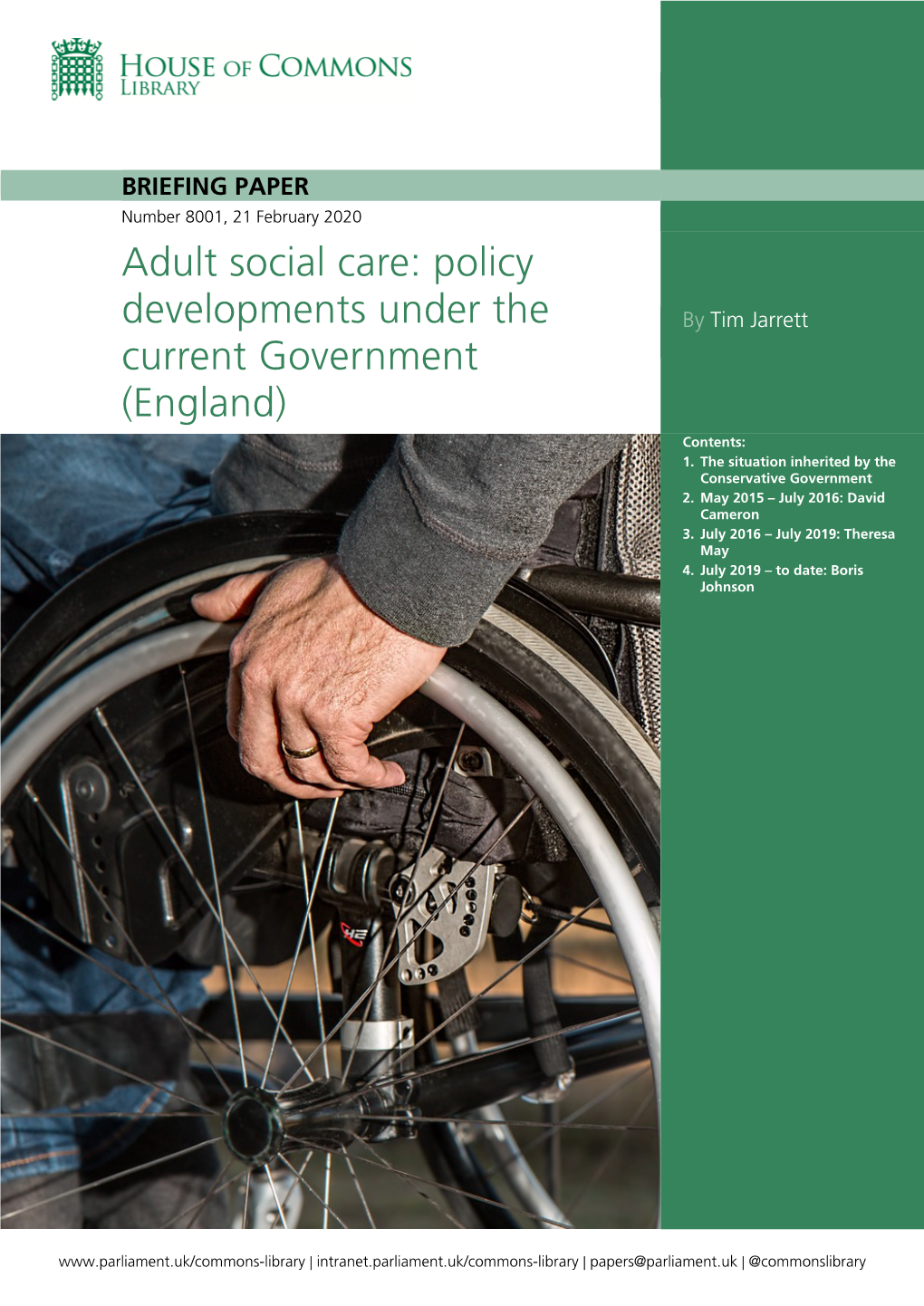 Adult Social Care: Policy Developments Under the Current Government (England)