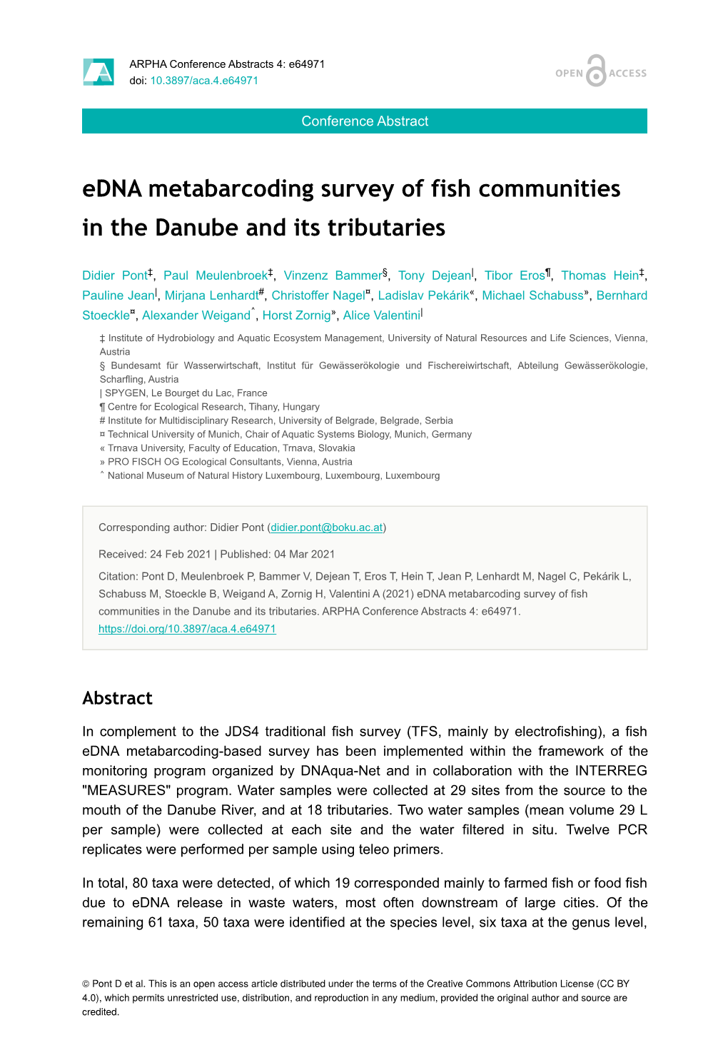 Edna Metabarcoding Survey of Fish Communities in the Danube and Its Tributaries