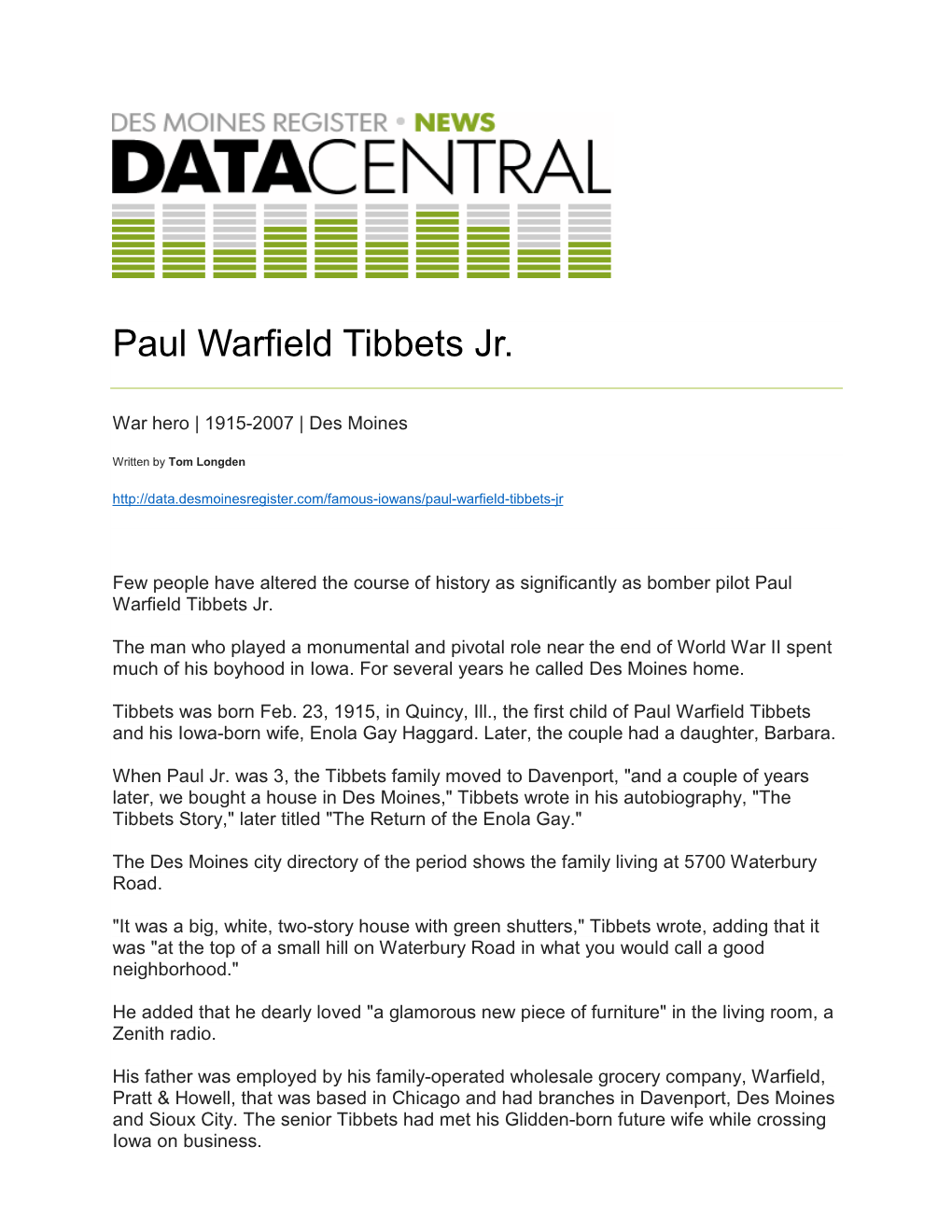 Paul Warfield Tibbets Jr