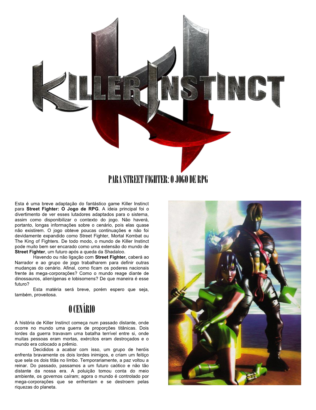 Killer Instinct Para Street Fighter: O Jogo De RPG