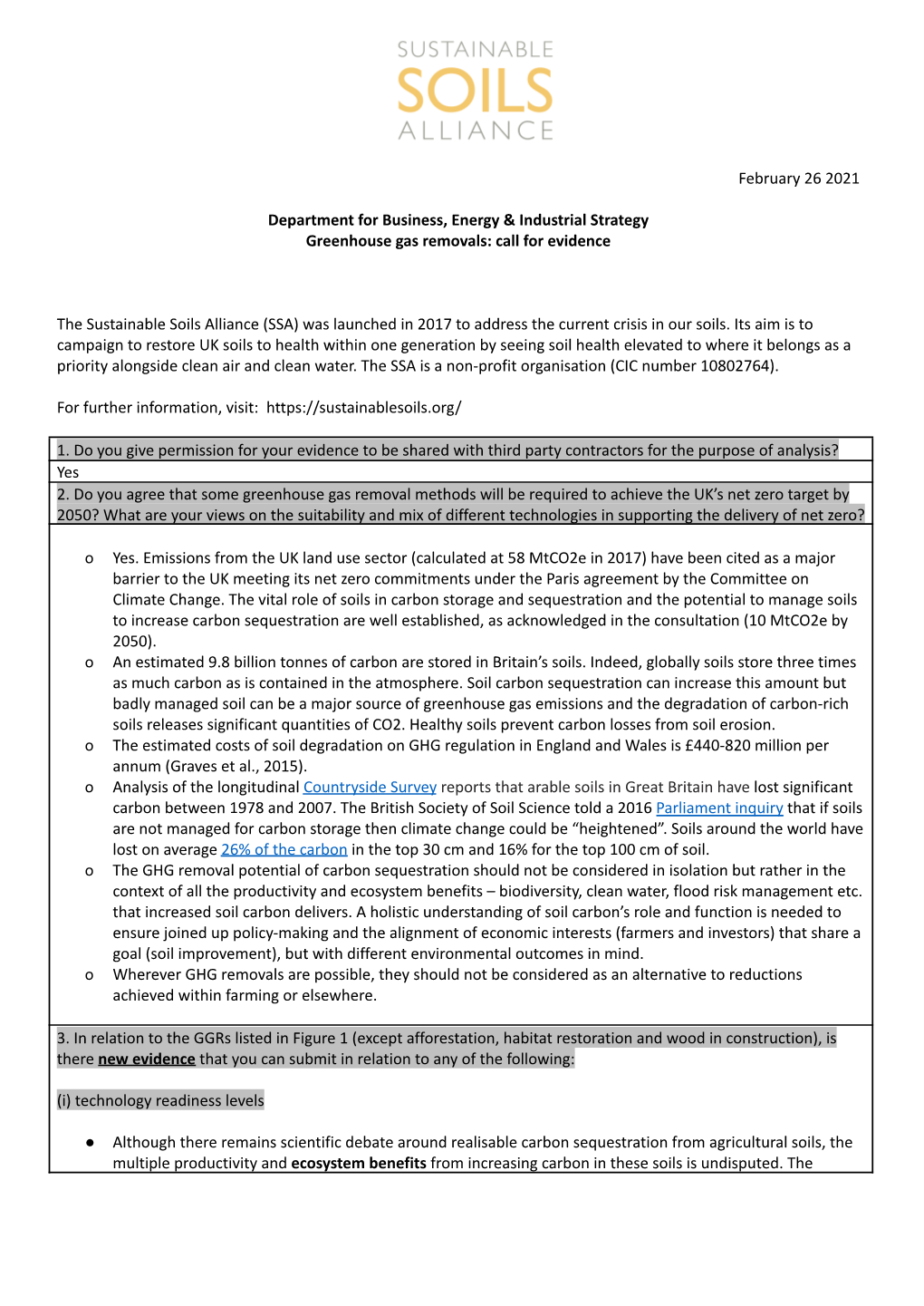 Response-BEIS Call to Evidence on GGR and Soil Carbon FINAL.Docx