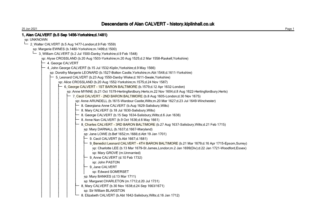 The Early Calverts from 1456